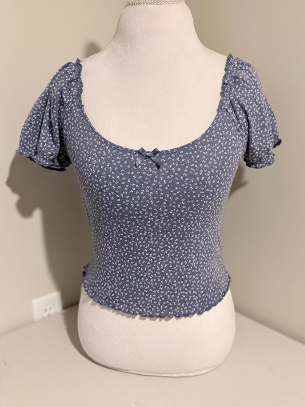 AMERICAN EAGLE Blue White Floral Crop Top size Medium